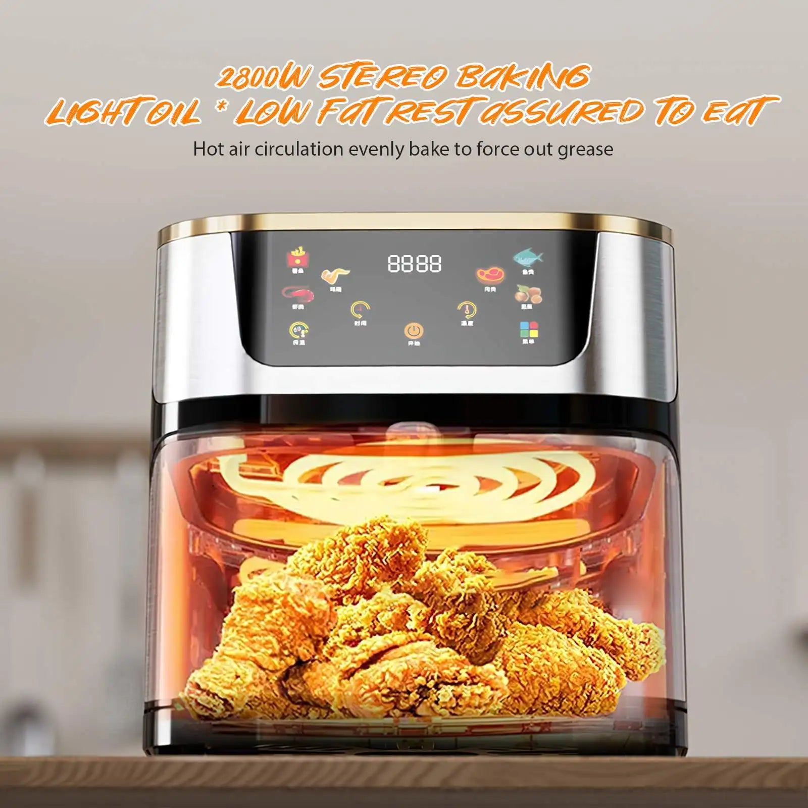 Freidora de Aire DWiusty 12L con Pantalla Táctil LED y Ventana Visual — 2800W Gran Capacidad Familiar