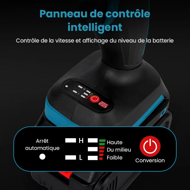 Llave de Impacto Inalámbrica 21V Sin Escobillas – 380 Nm, 1/2", 2 Baterías + Cargador EU, Para Coche y Taller