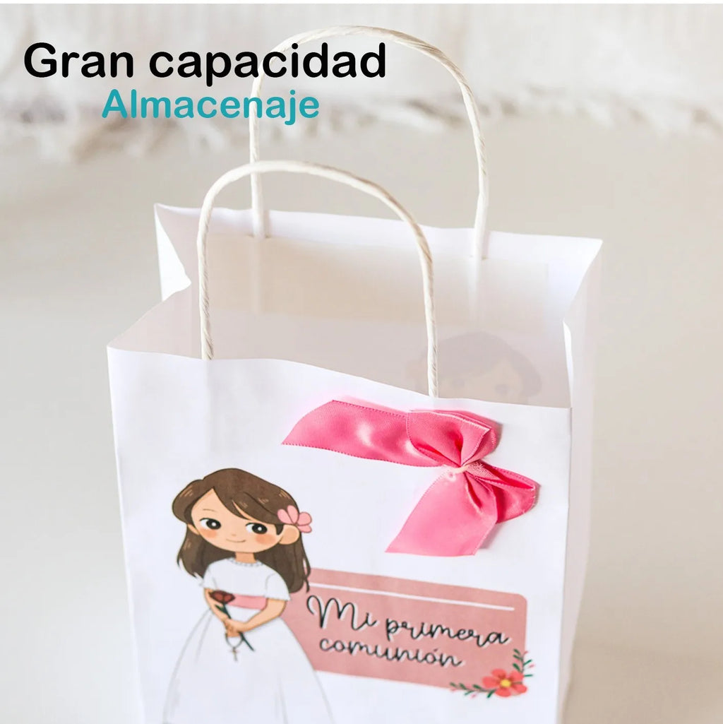 Pack de 12 a 42 Bolsas de Papel para Comunión Niño o Niña – 21 cm y 27 cm – Detalles Invitados