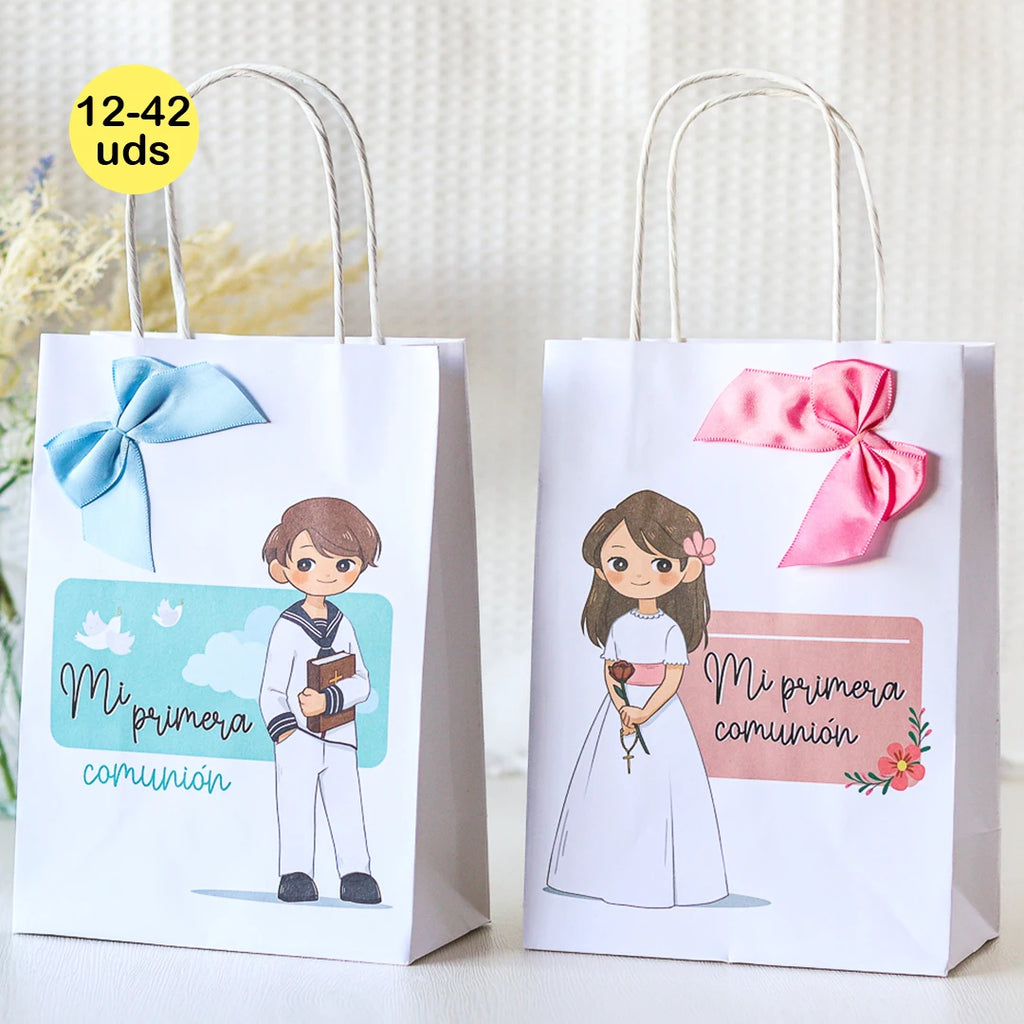 Pack de 12 a 42 Bolsas de Papel para Comunión Niño o Niña – 21 cm y 27 cm – Detalles Invitados