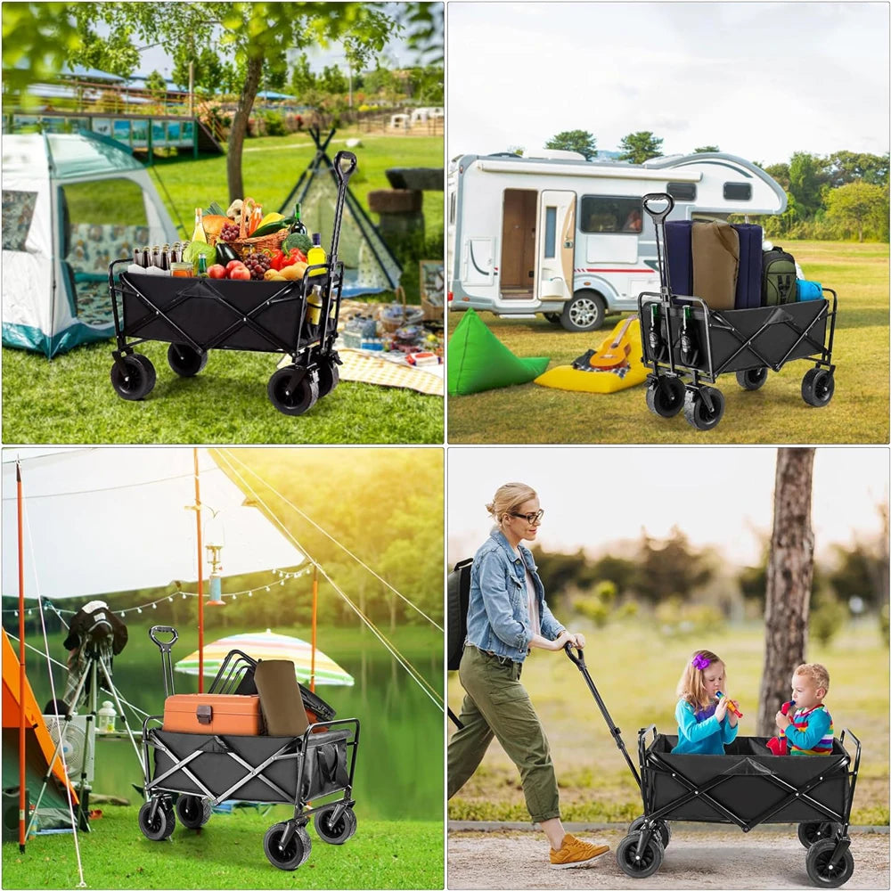 Carrito Plegable de Jardín y Camping con Ruedas y Asa — Gran Capacidad hasta 200kg