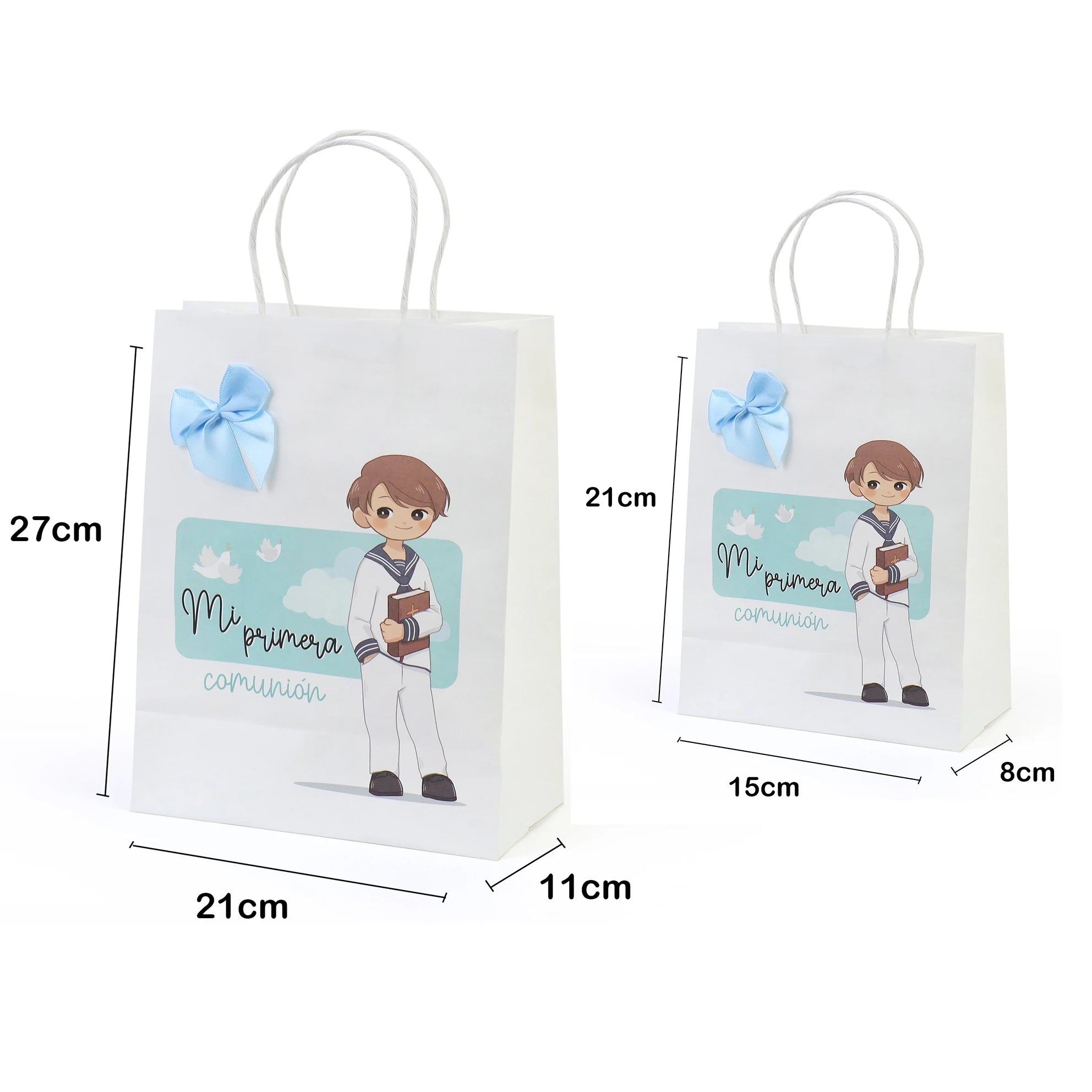 Pack de 12 a 42 Bolsas de Papel para Comunión Niño o Niña – 21 cm y 27 cm – Detalles Invitados