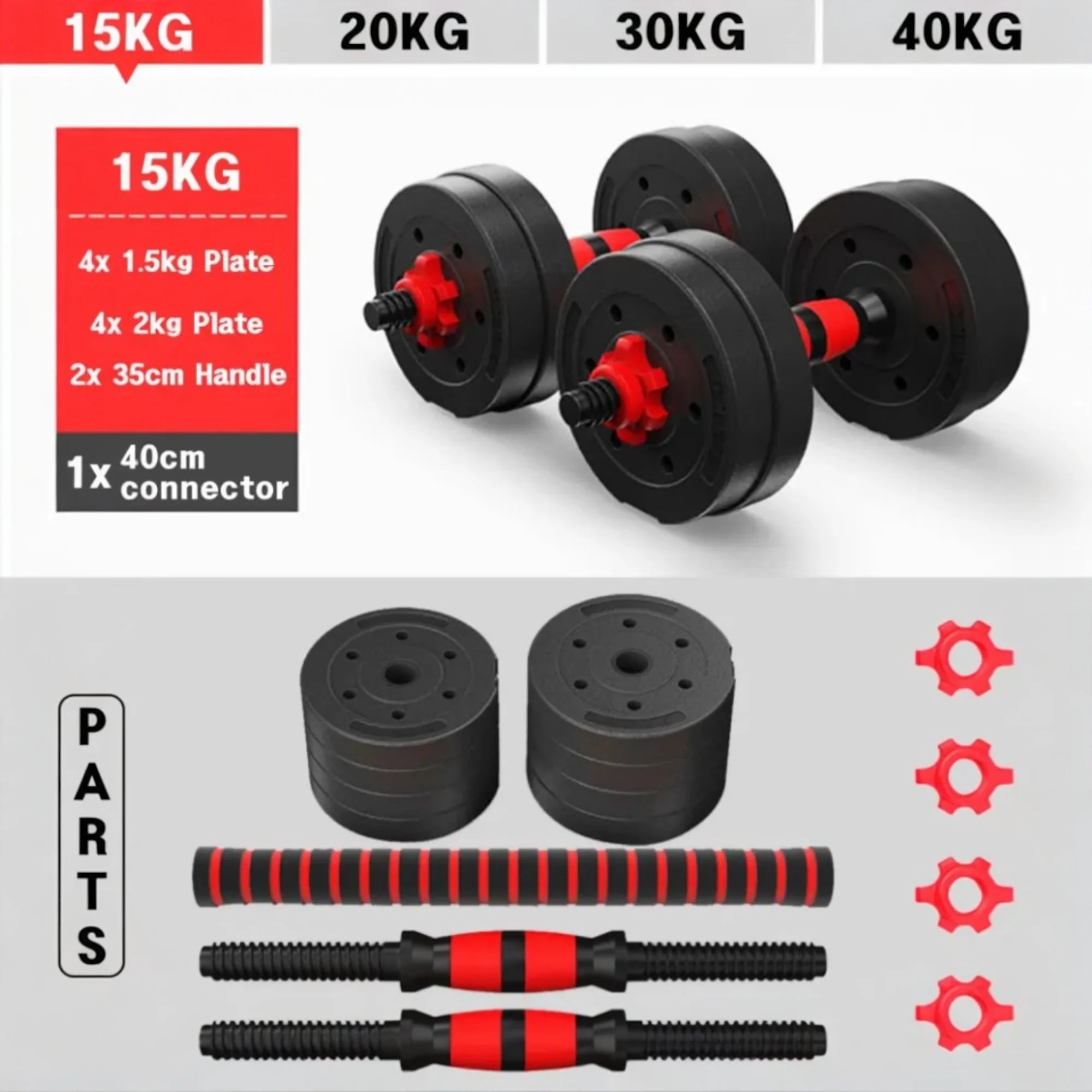 Mancuernas Ajustables 2 en 1 con Barra | Set de Pesas 10-20 kg | Entrenamiento Completo en Casa