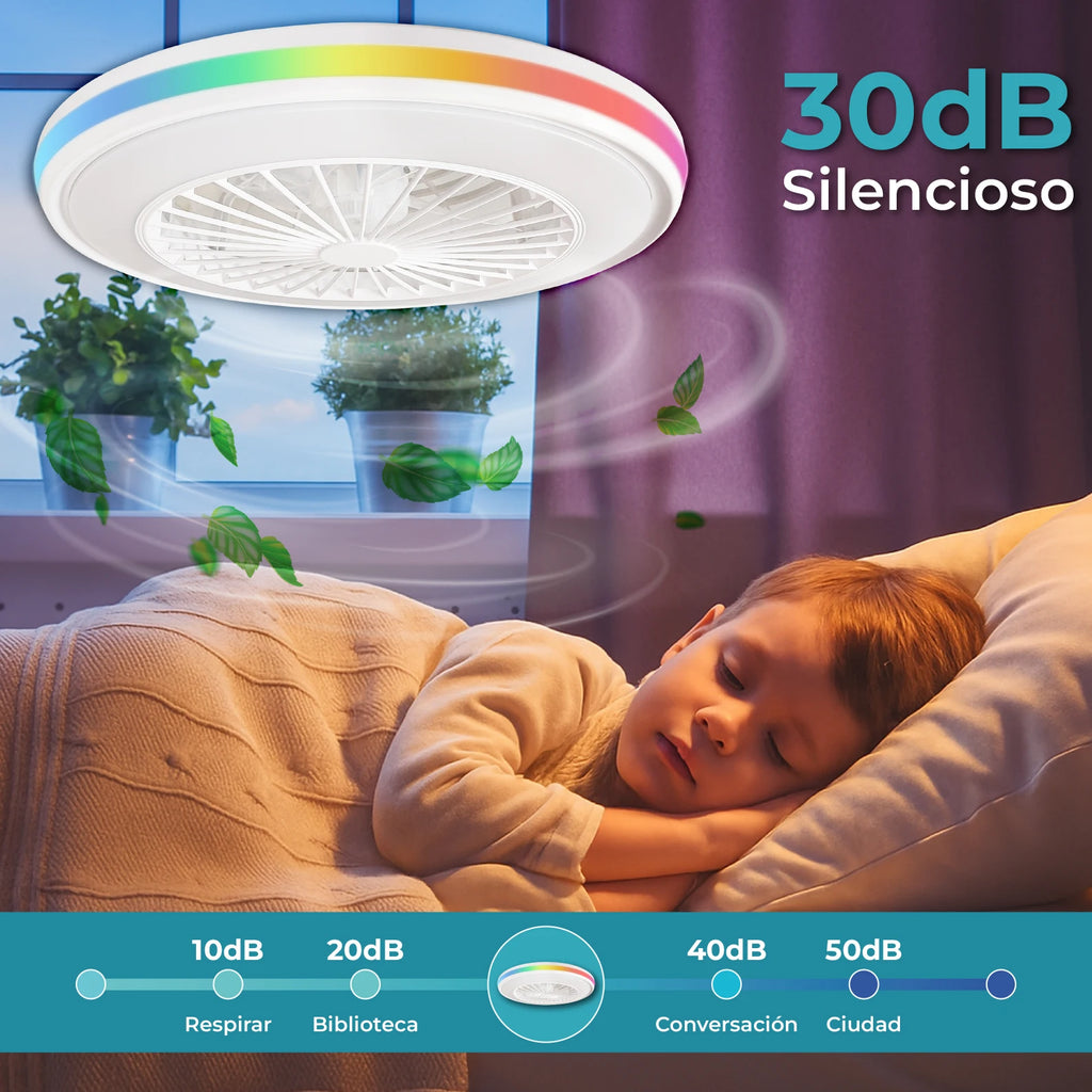 Ventilador de Techo LED Atomant Ø50cm | Luz LED 48W CCT+RGB | Motor DC Silencioso | Mando a Distancia | Modo Verano/Invierno