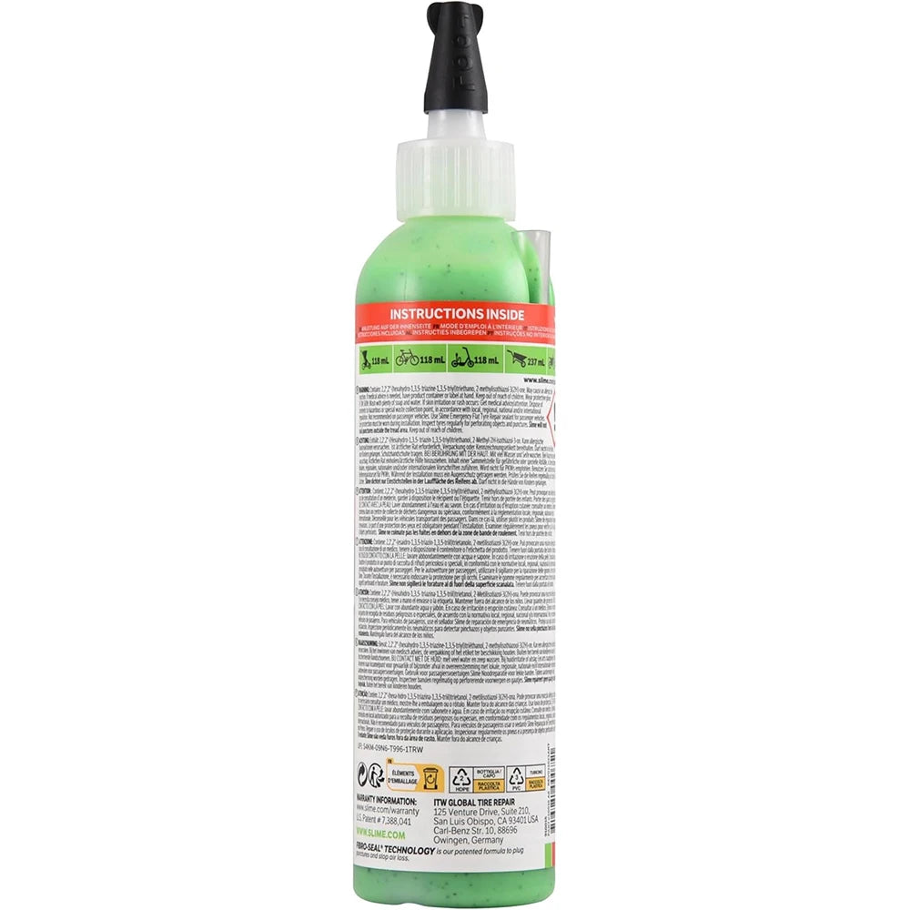 Sellante Antipinchazos Slime con Tecnología Fibro-Seal | Repara Pinchazos hasta 6mm | No Tóxico para Bicicletas