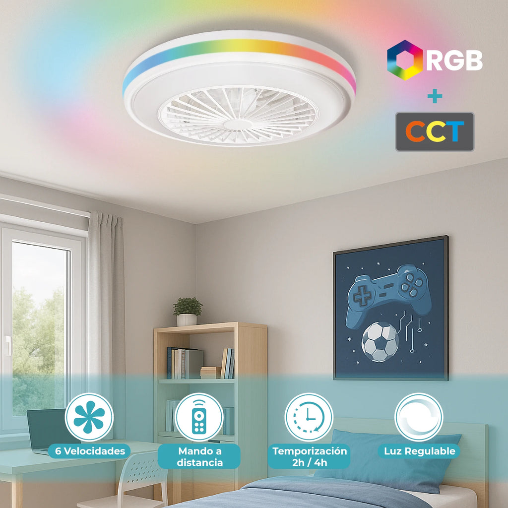 Ventilador de Techo LED Atomant Ø50cm | Luz LED 48W CCT+RGB | Motor DC Silencioso | Mando a Distancia | Modo Verano/Invierno