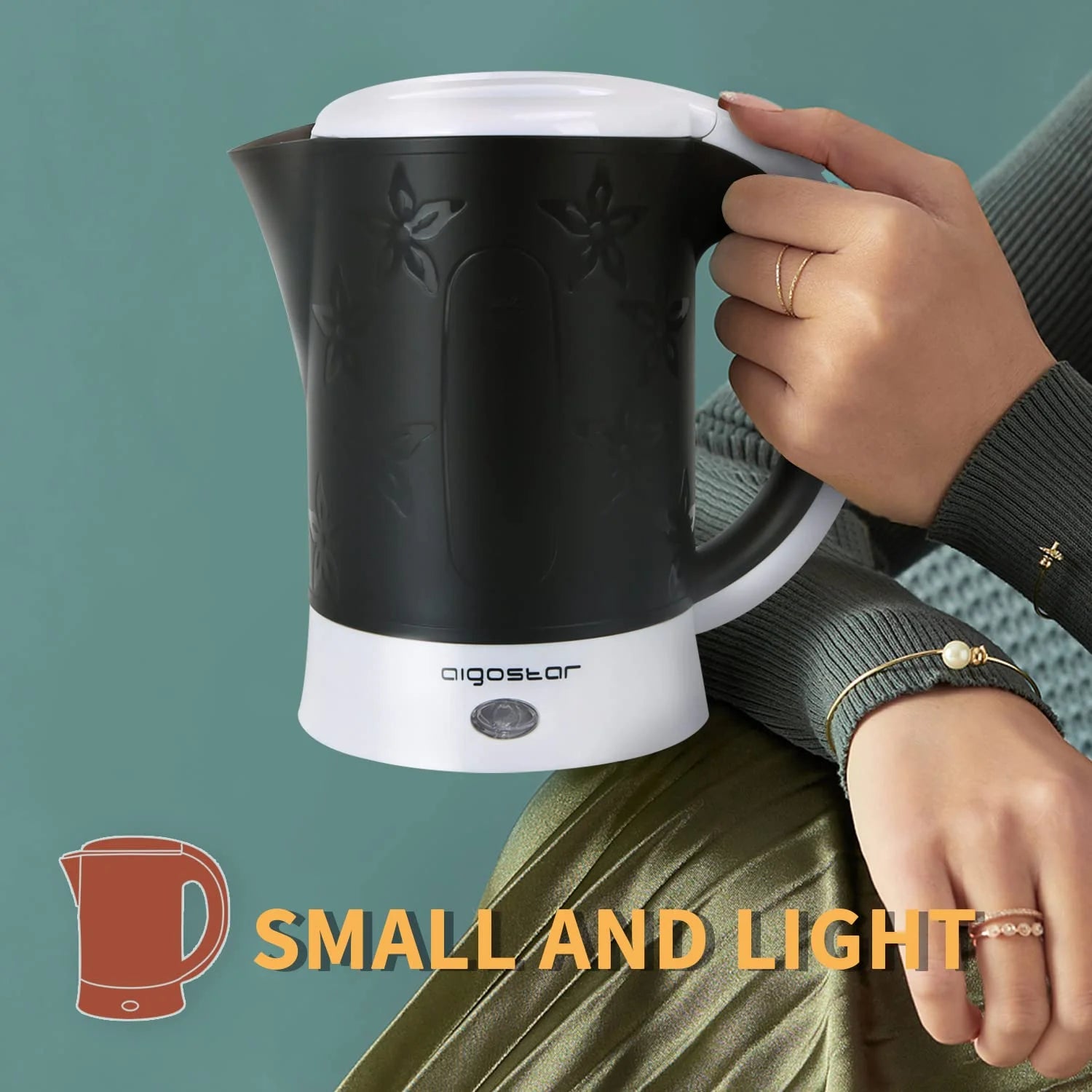 Hervidor Eléctrico Aigostar 0,6L | Apagado Automático | Protección Anticalentamiento | Sin BPA | Incluye 2 Tazas y 2 Cucharas
