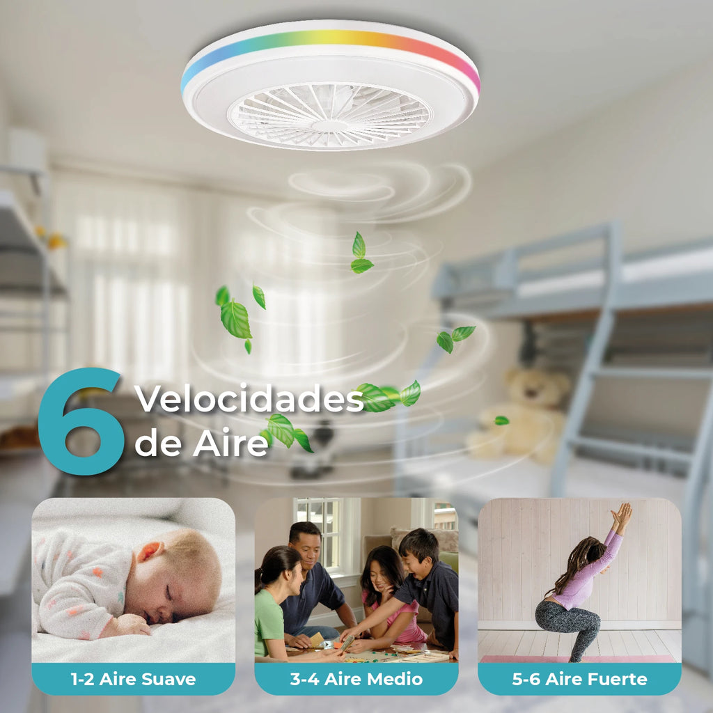 Ventilador de Techo LED Atomant Ø50cm | Luz LED 48W CCT+RGB | Motor DC Silencioso | Mando a Distancia | Modo Verano/Invierno