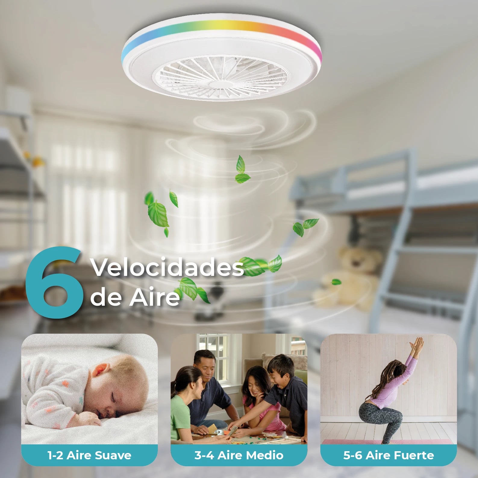 Ventilador de Techo LED Atomant Ø50cm | Luz LED 48W CCT+RGB | Motor DC Silencioso | Mando a Distancia | Modo Verano/Invierno