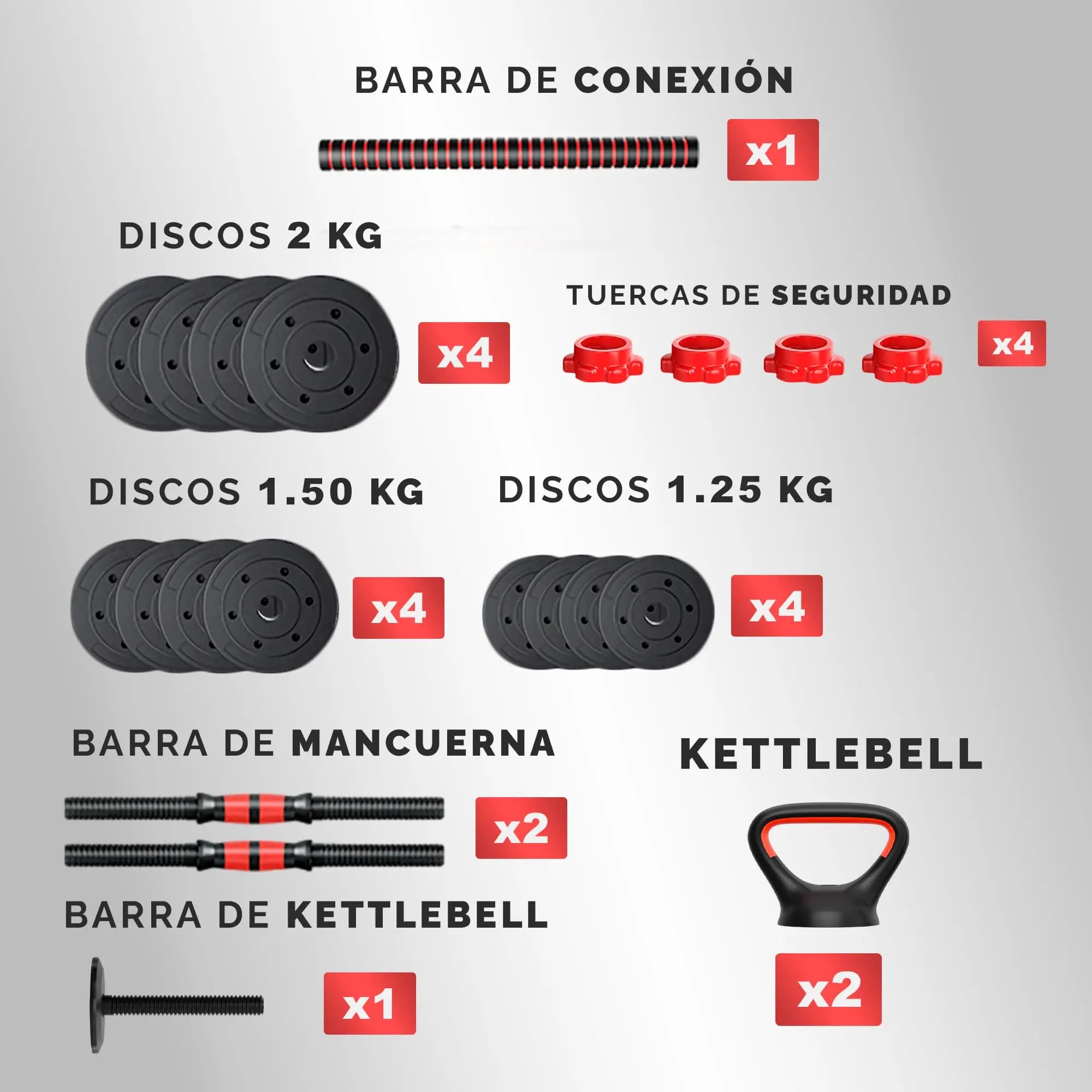 Mancuernas Ajustables 2 en 1 RELAXTY | Set 10-20 kg con Discos Recubiertos y Barra Antideslizante | Entrenamiento en Casa y Gimnasio
