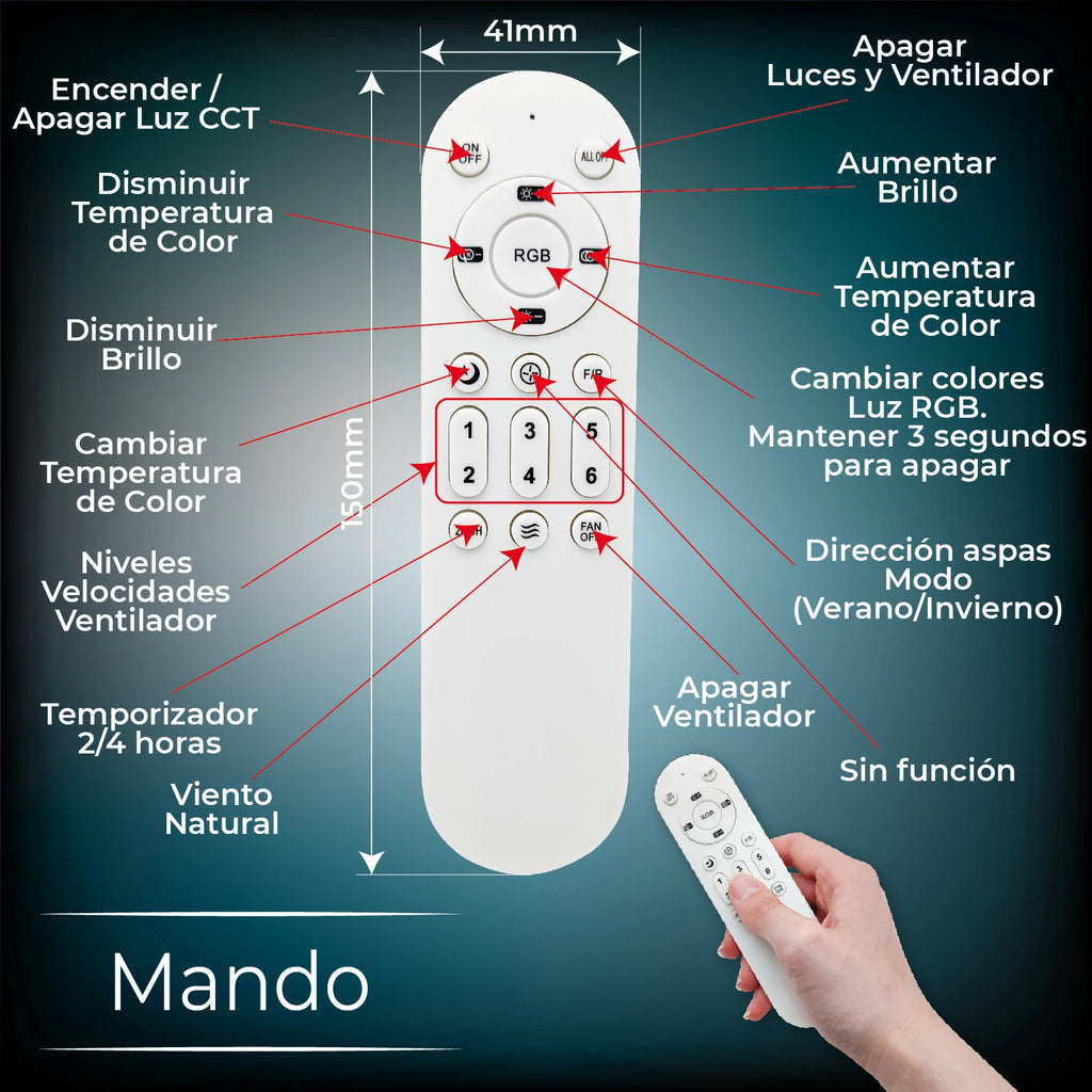 Ventilador de Techo LED Atomant Ø50cm | Luz LED 48W CCT+RGB | Motor DC Silencioso | Mando a Distancia | Modo Verano/Invierno