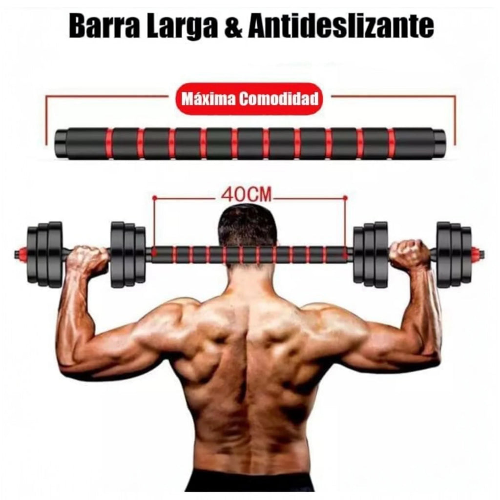 Mancuernas Ajustables 2 en 1 con Barra | Set de Pesas 10-20 kg | Entrenamiento Completo en Casa