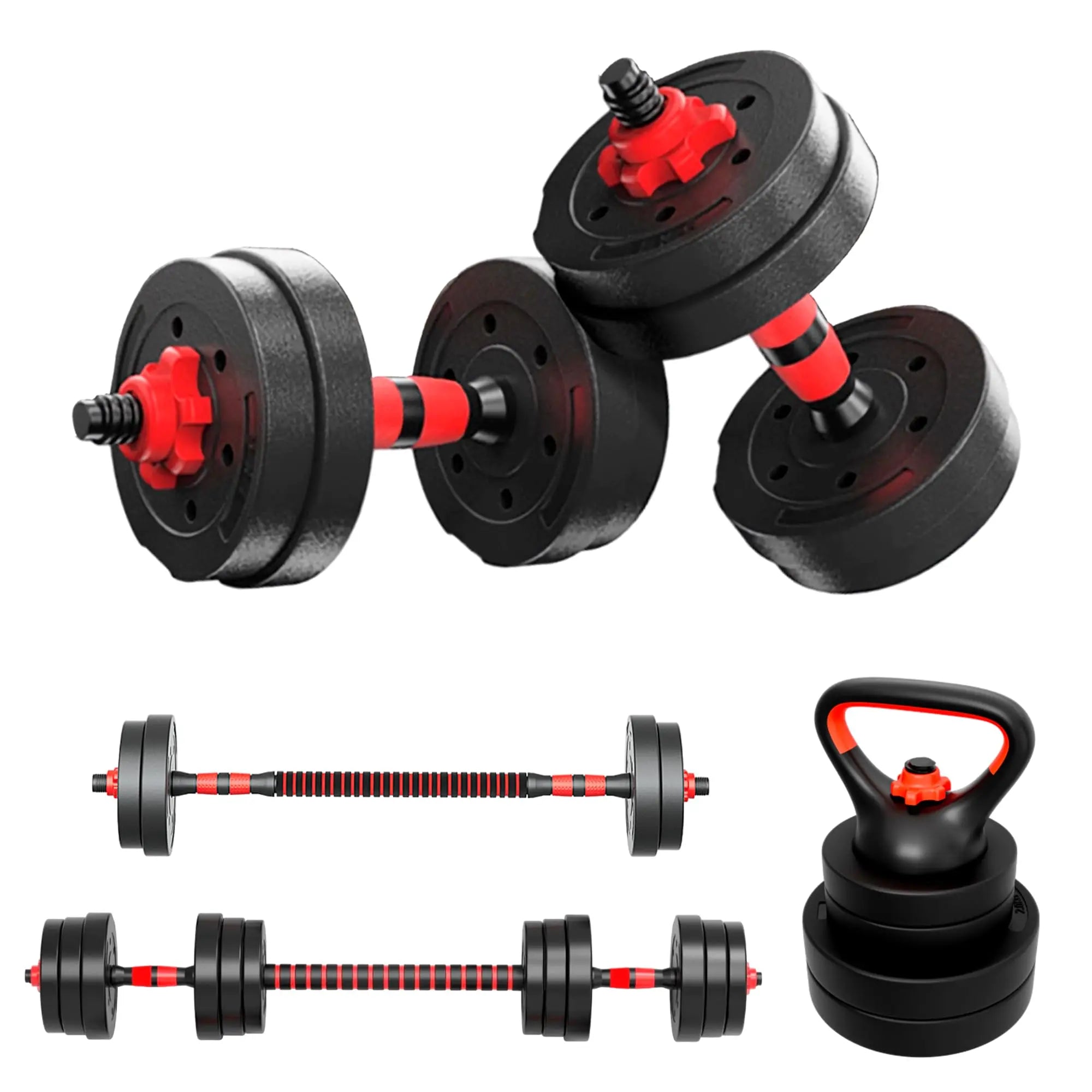 Mancuernas Ajustables 2 en 1 RELAXTY | Set 10-20 kg con Discos Recubiertos y Barra Antideslizante | Entrenamiento en Casa y Gimnasio