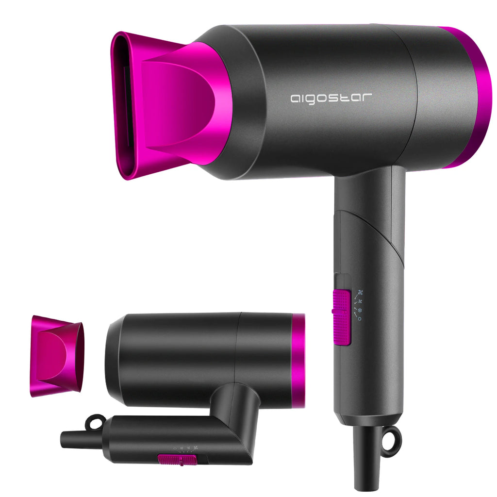 Secador de Pelo Aigostar 1800W | Mango Plegable | 2 Velocidades y 3 Temperaturas | Boquilla Concentradora | Protección Sobrecalentamiento