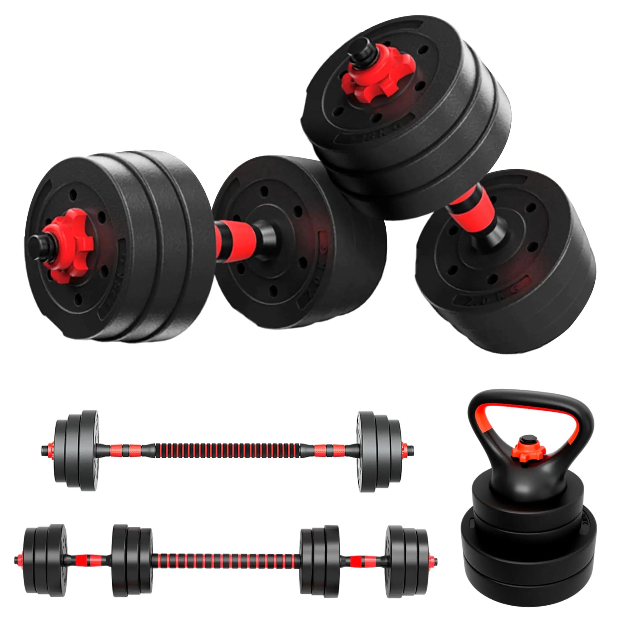 Mancuernas Ajustables 2 en 1 RELAXTY | Set 10-20 kg con Discos Recubiertos y Barra Antideslizante | Entrenamiento en Casa y Gimnasio