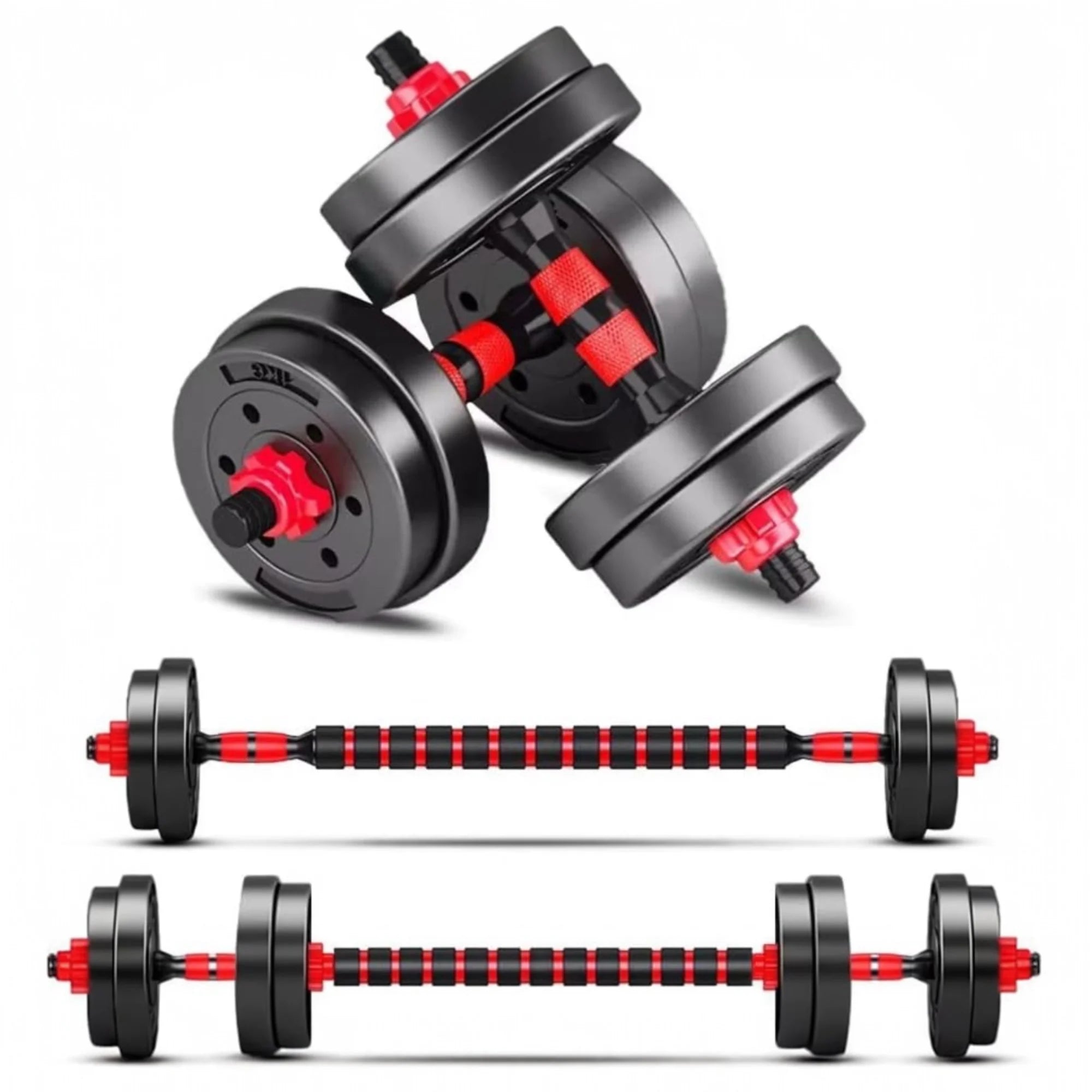 Mancuernas Ajustables 2 en 1 con Barra | Set de Pesas 10-20 kg | Entrenamiento Completo en Casa