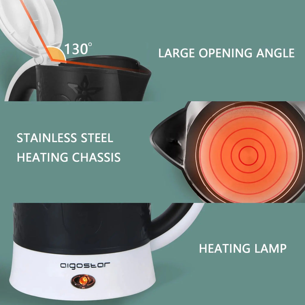 Hervidor Eléctrico Aigostar 0,6L | Apagado Automático | Protección Anticalentamiento | Sin BPA | Incluye 2 Tazas y 2 Cucharas