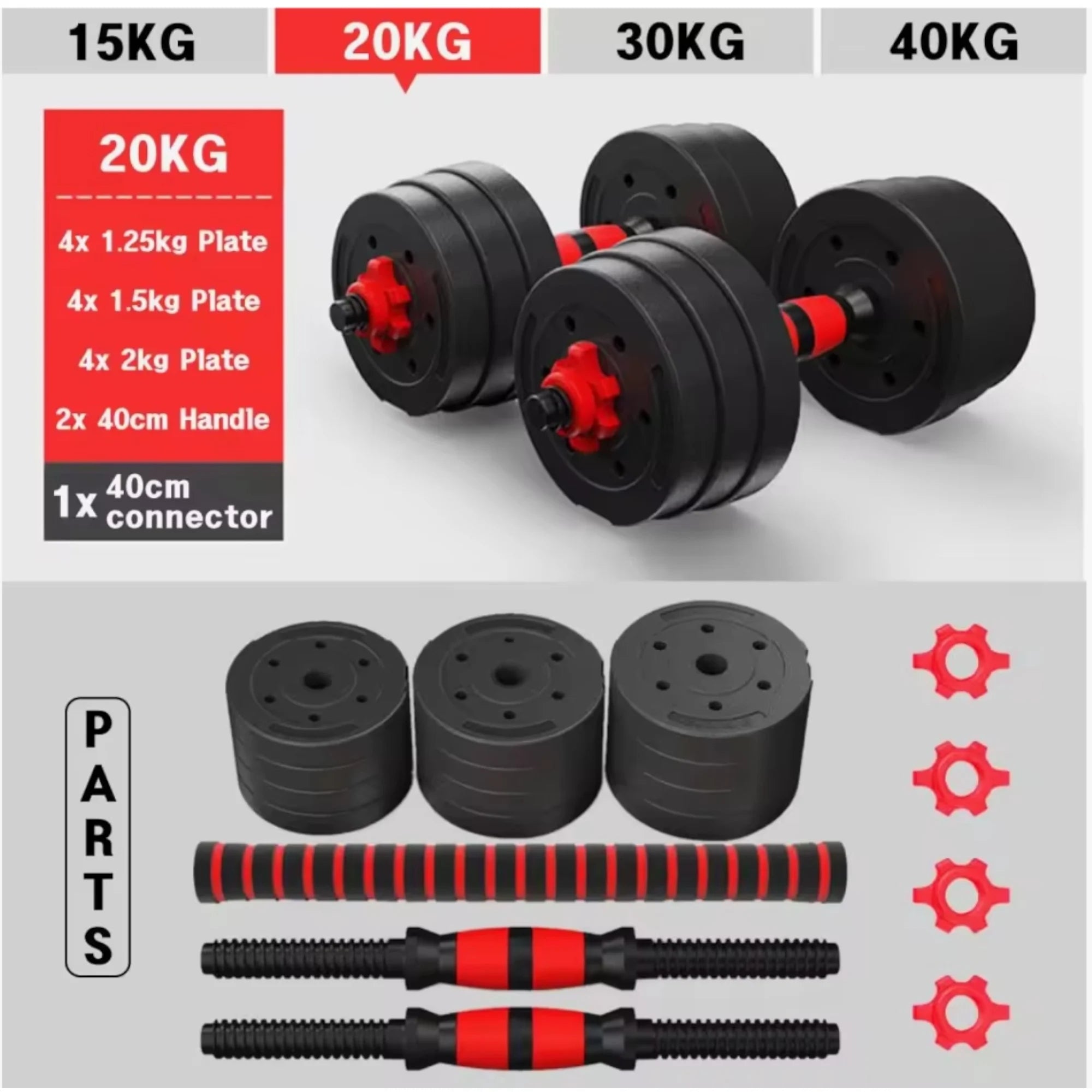 Mancuernas Ajustables 2 en 1 con Barra | Set de Pesas 10-20 kg | Entrenamiento Completo en Casa