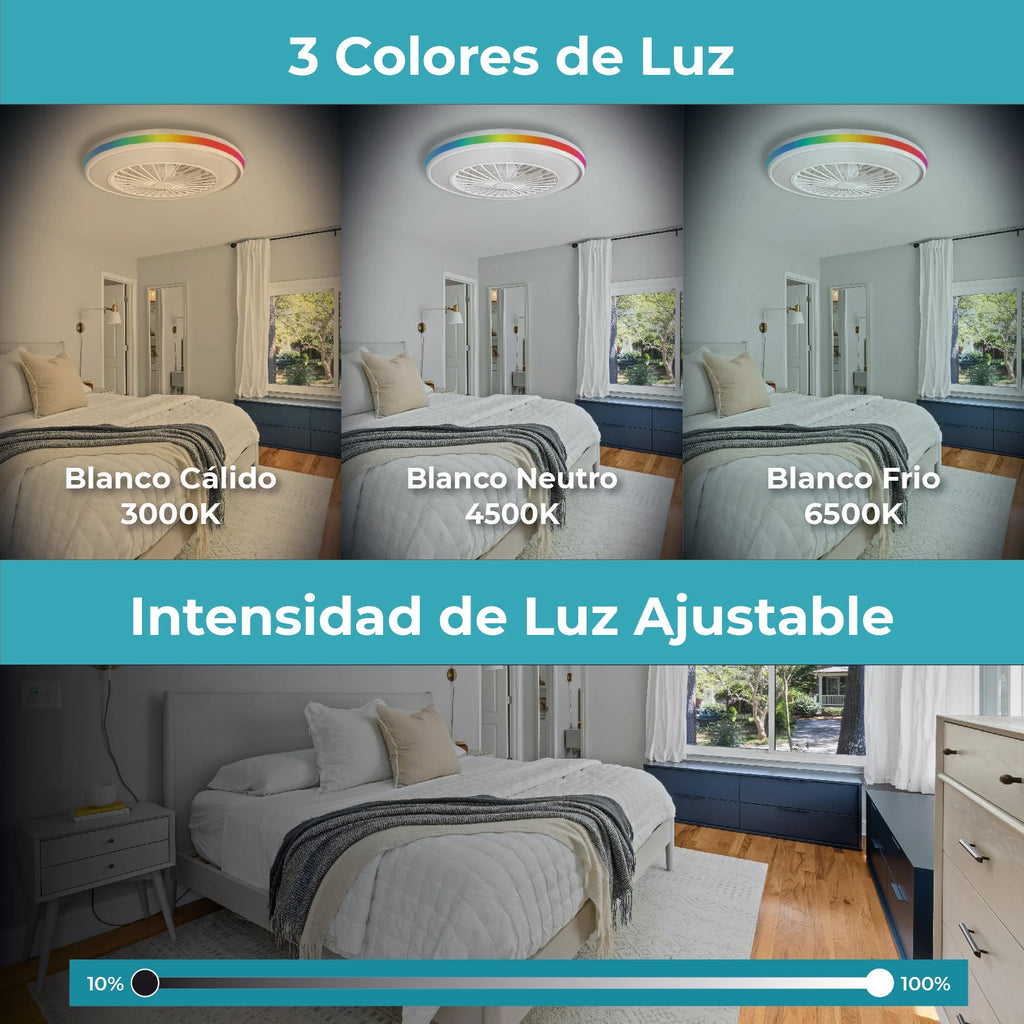 Ventilador de Techo LED Atomant Ø50cm | Luz LED 48W CCT+RGB | Motor DC Silencioso | Mando a Distancia | Modo Verano/Invierno
