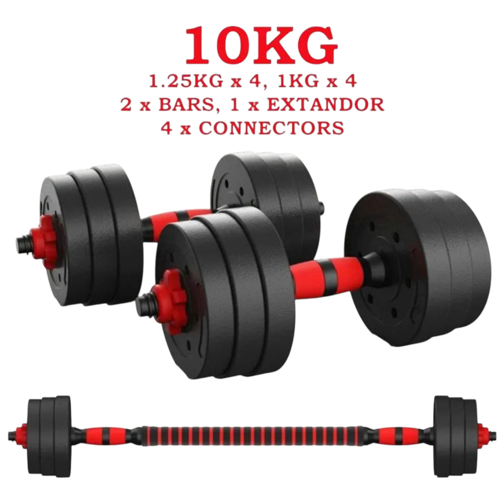 Mancuernas Ajustables 2 en 1 con Barra | Set de Pesas 10-20 kg | Entrenamiento Completo en Casa