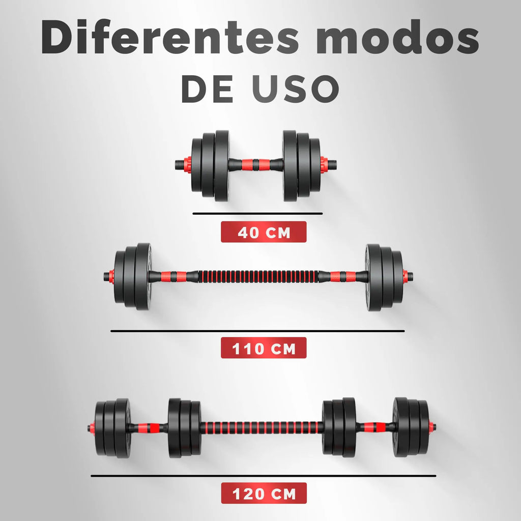 Mancuernas Ajustables 2 en 1 RELAXTY | Set 10-20 kg con Discos Recubiertos y Barra Antideslizante | Entrenamiento en Casa y Gimnasio