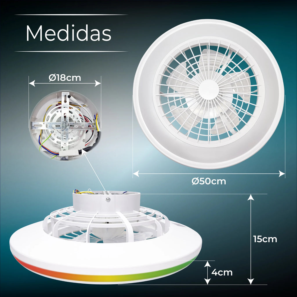 Ventilador de Techo LED Atomant Ø50cm | Luz LED 48W CCT+RGB | Motor DC Silencioso | Mando a Distancia | Modo Verano/Invierno