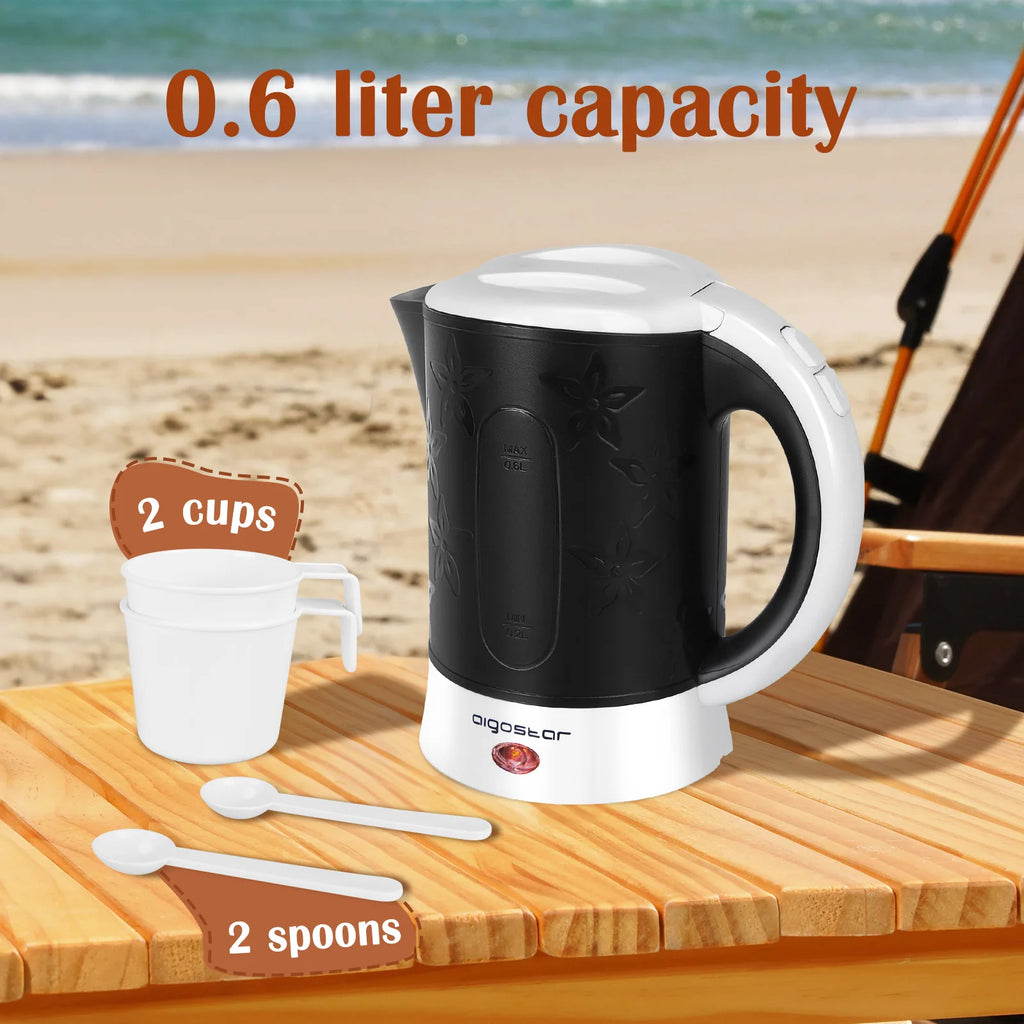 Hervidor Eléctrico Aigostar 0,6L | Apagado Automático | Protección Anticalentamiento | Sin BPA | Incluye 2 Tazas y 2 Cucharas