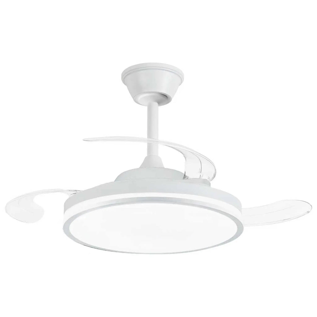 Ventilador de Techo NARVI con Luz LED, 3 Aspas Retráctiles, Motor DC, 6 Velocidades, Mando a Distancia y App, Altura Regulable, Policarbonato Blanco, Luz Regulable 60W