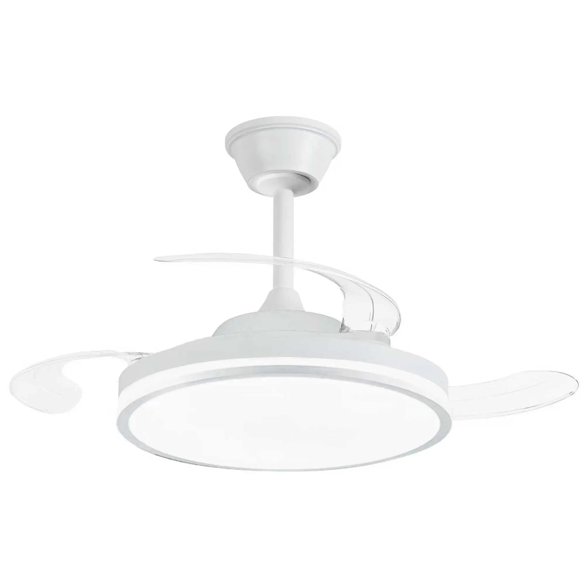 Ventilador de Techo NARVI con Luz LED, 3 Aspas Retráctiles, Motor DC, 6 Velocidades, Mando a Distancia y App, Altura Regulable, Policarbonato Blanco, Luz Regulable 60W