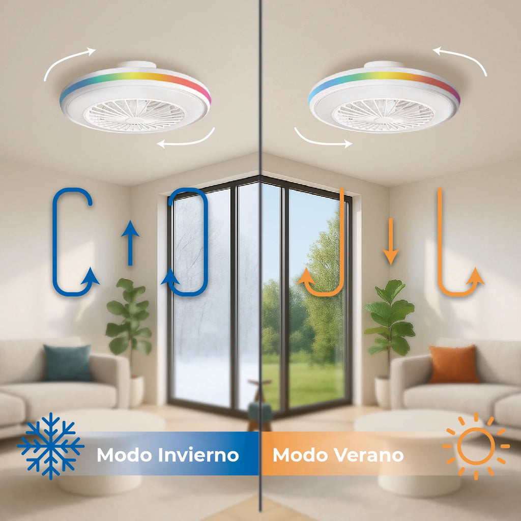 Ventilador de Techo LED Atomant Ø50cm | Luz LED 48W CCT+RGB | Motor DC Silencioso | Mando a Distancia | Modo Verano/Invierno