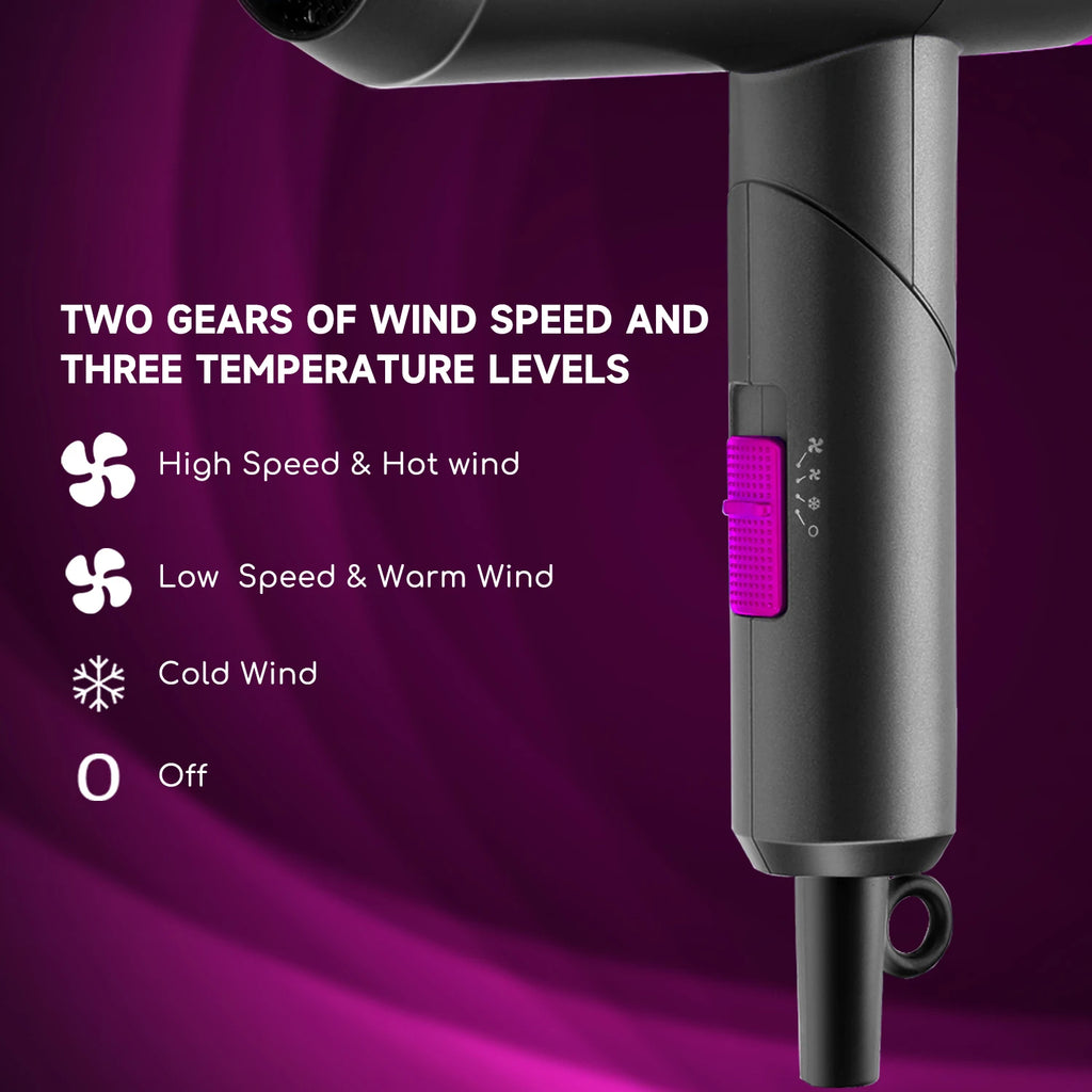 Secador de Pelo Aigostar 1800W | Mango Plegable | 2 Velocidades y 3 Temperaturas | Boquilla Concentradora | Protección Sobrecalentamiento