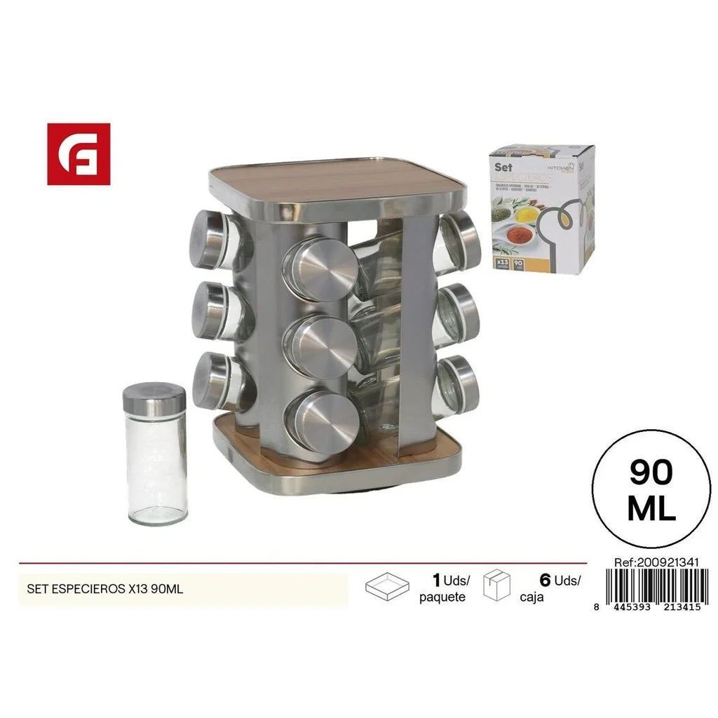 Set de 13 especieros giratorio de vidrio y cerámica – Capacidad 90 ml