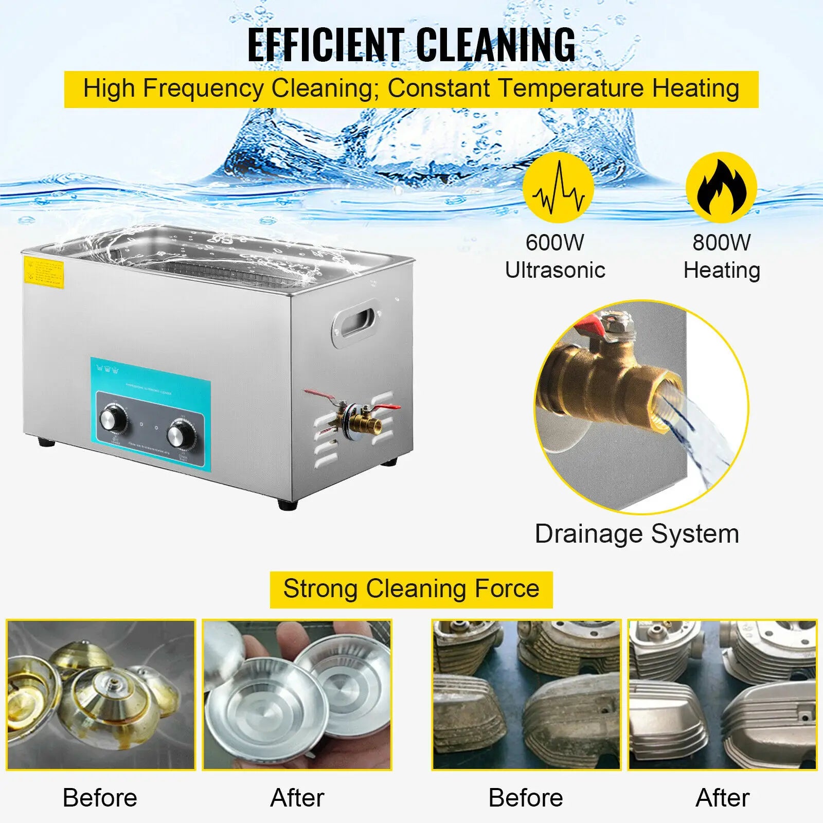Limpiador Ultrasónico Eléctrico SucceBuy – 3L / 6,5L / 10L / 15L / 22L / 30L, 40KHz, Acero Inoxidable 304, con Calefacción
