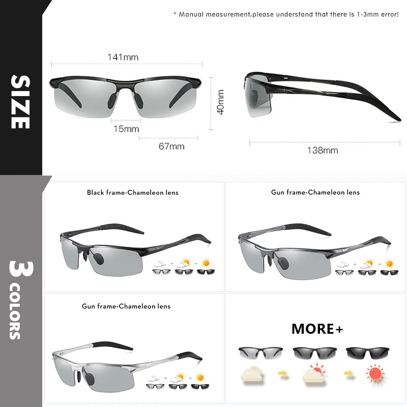 Gafas de Sol COOLPANDAS Fotocromáticas Polarizadas – Montura Aluminio-Magnesio, UV400, Hombre y Mujer