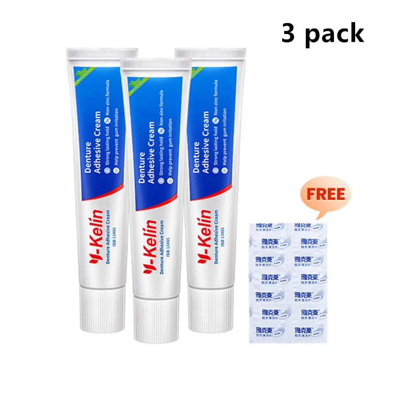 Crema Adhesiva para Prótesis Dental Y-Kelin 120g (3 tubos de 40g) — Fijación Fuerte sin Zinc