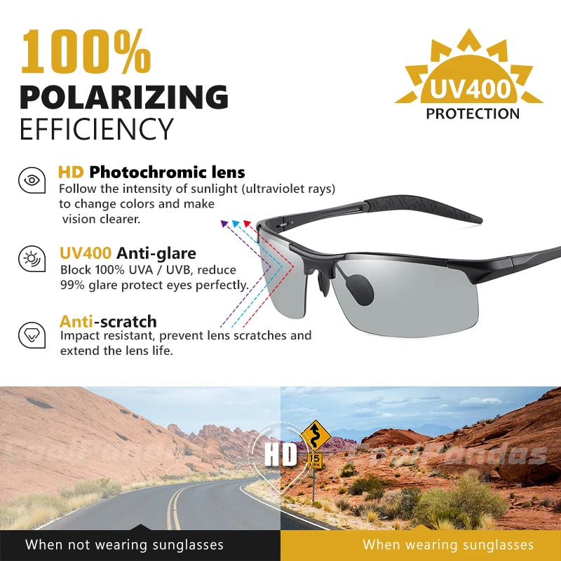 Gafas de Sol COOLPANDAS Fotocromáticas Polarizadas – Montura Aluminio-Magnesio, UV400, Hombre y Mujer