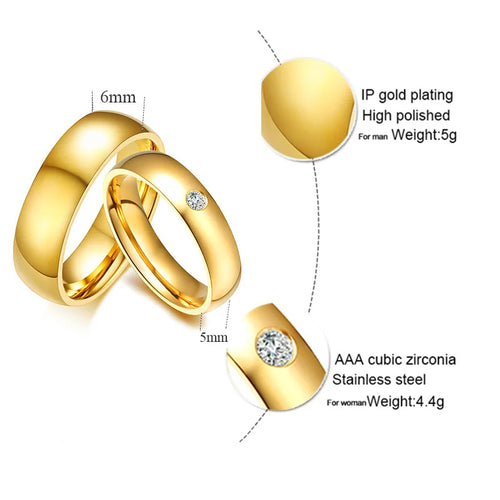 Anillo de Boda Clásico Vnox en Oro de Acero Inoxidable