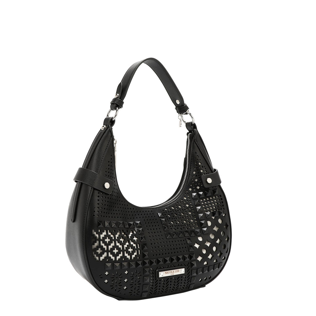 BOLSO DE HOMBRO CON RECORTE GEOMÉTRICO (NEGRO)-2