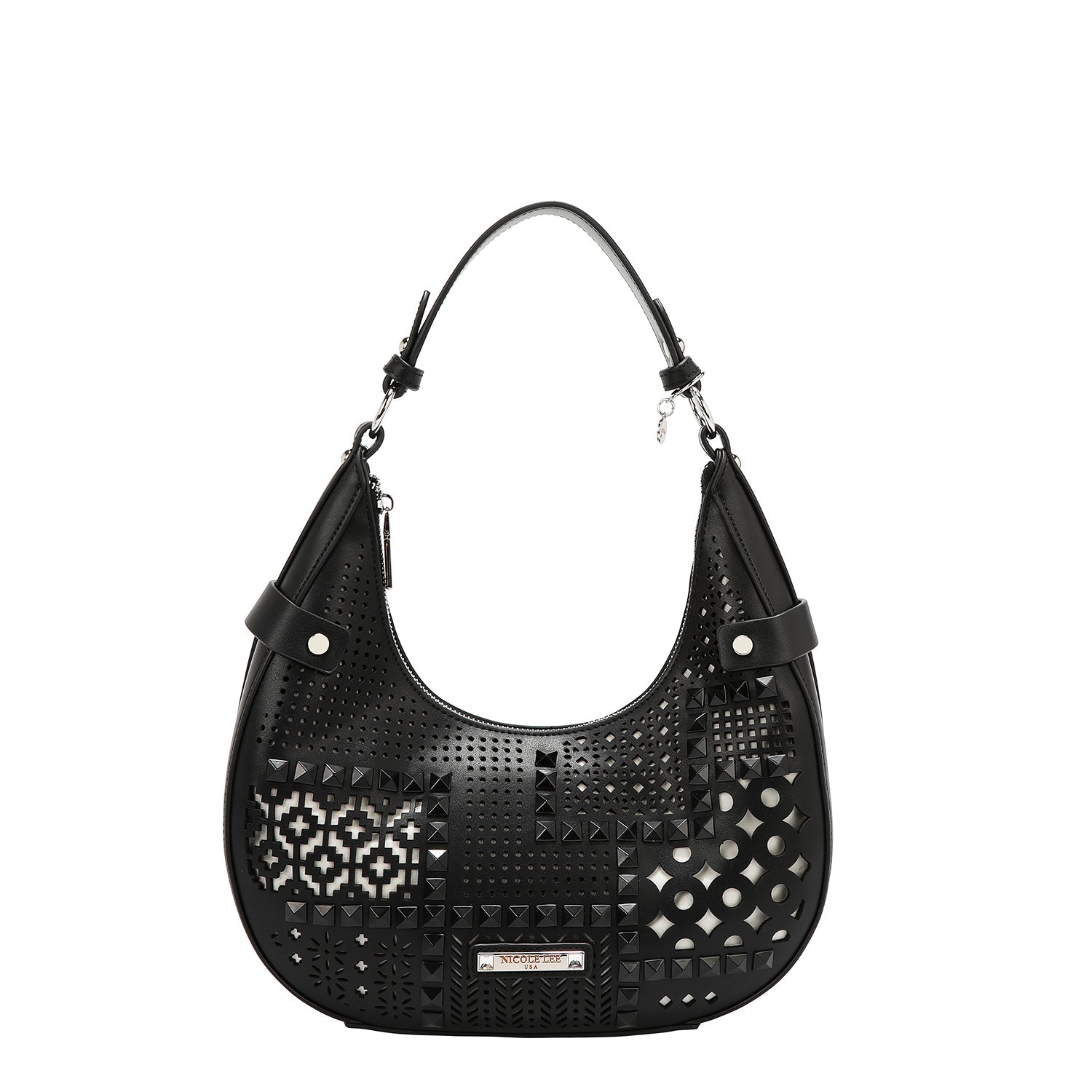 BOLSO DE HOMBRO CON RECORTE GEOMÉTRICO (NEGRO)-1