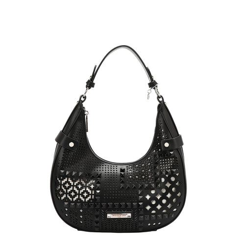 BOLSO DE HOMBRO CON RECORTE GEOMÉTRICO (NEGRO)-1