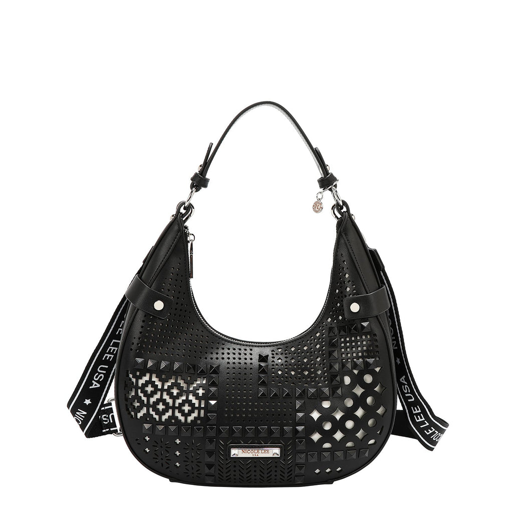 BOLSO DE HOMBRO CON RECORTE GEOMÉTRICO (NEGRO)-0