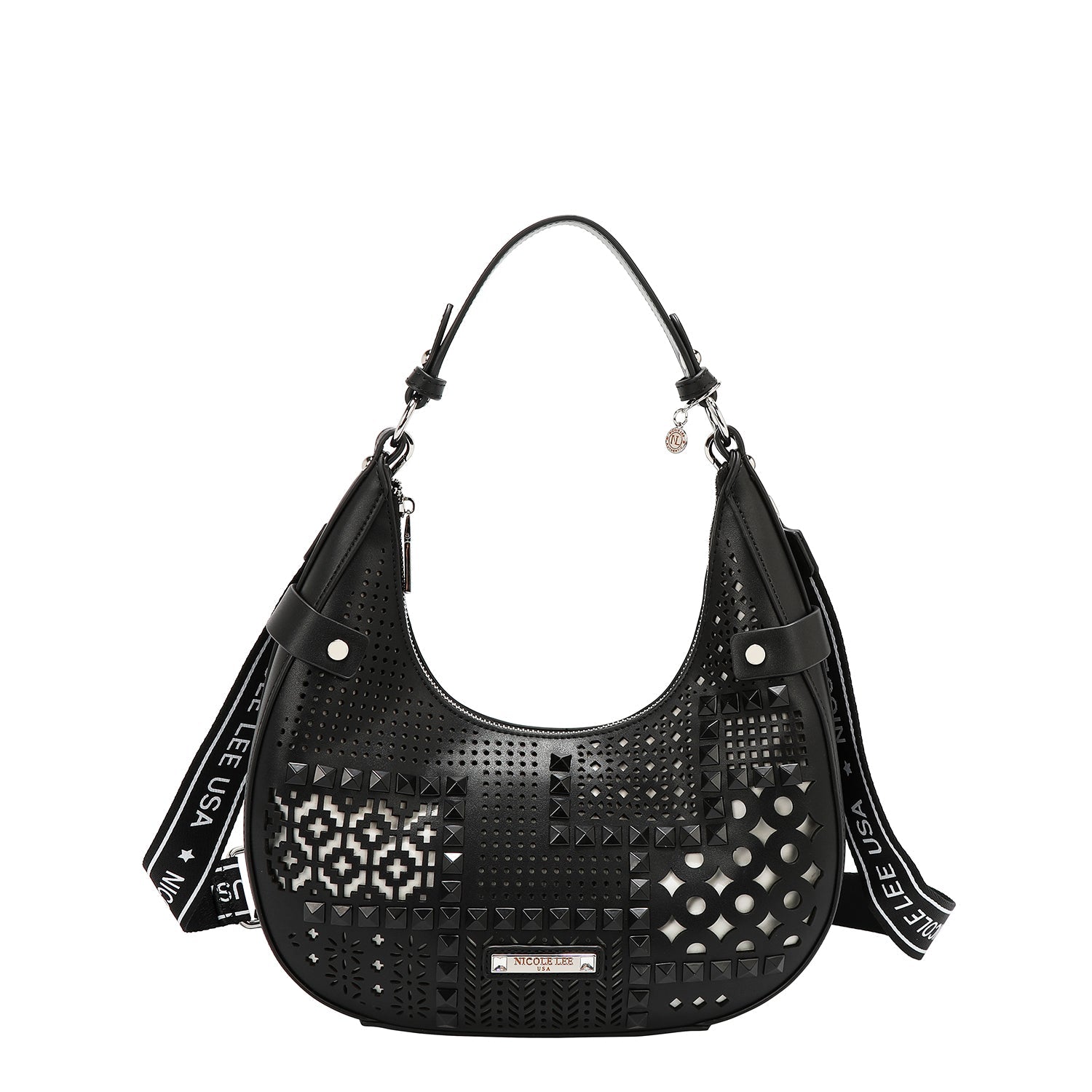 BOLSO DE HOMBRO CON RECORTE GEOMÉTRICO (NEGRO)-0
