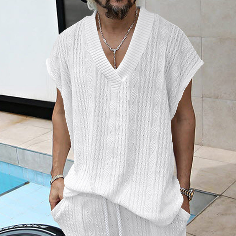 Camiseta sin Mangas de Punto Jacquard Holgada