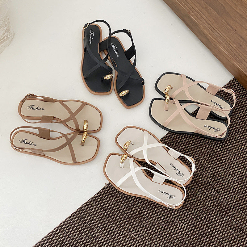 Sandalias Planas con Anillo de Dedo para Mujer