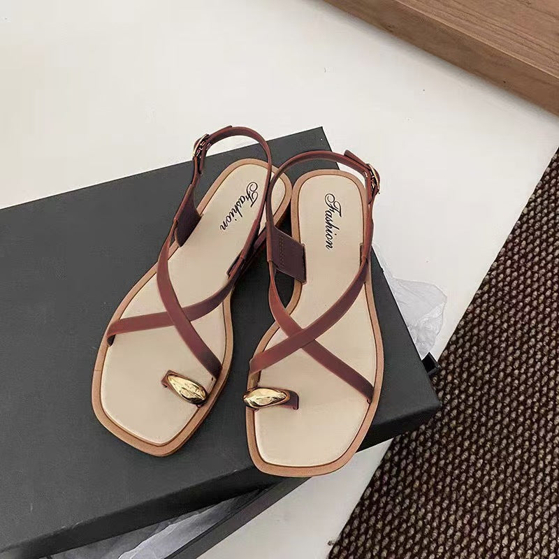 Sandalias Planas con Anillo de Dedo para Mujer