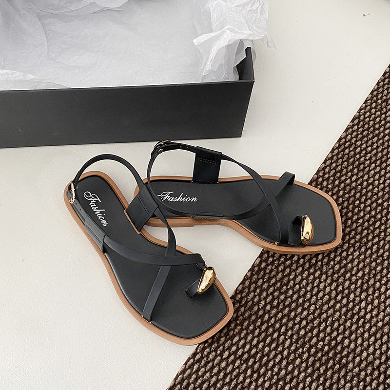 Sandalias Planas con Anillo de Dedo para Mujer