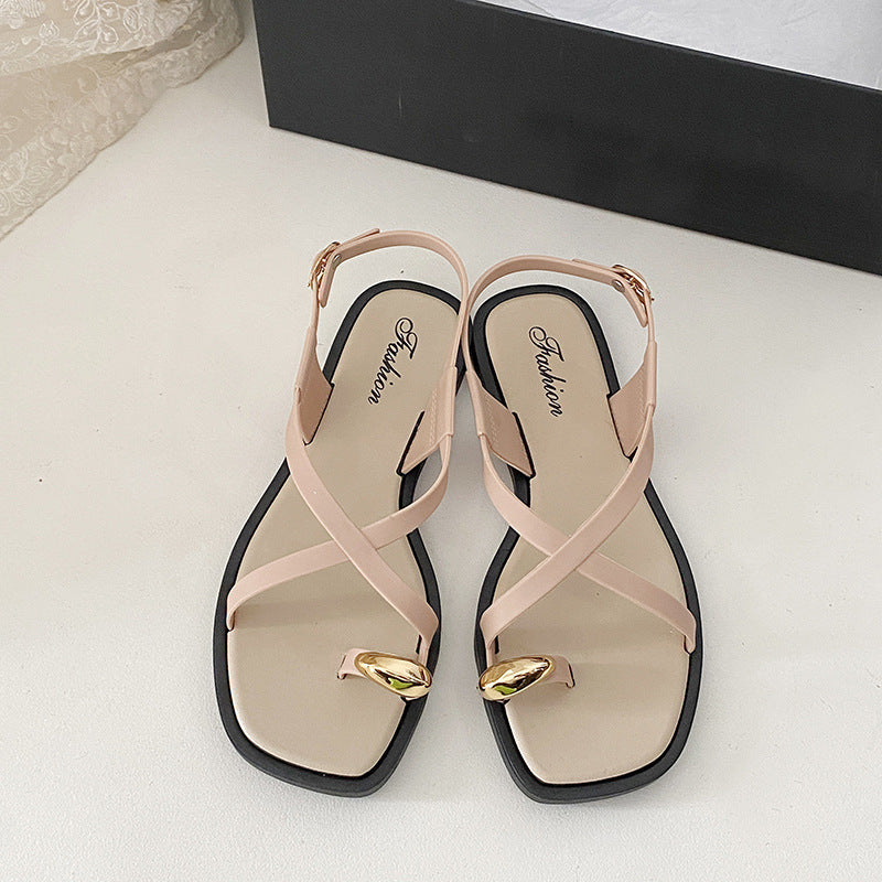 Sandalias Planas con Anillo de Dedo para Mujer