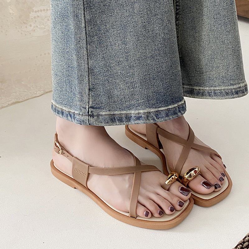Sandalias Planas con Anillo de Dedo para Mujer