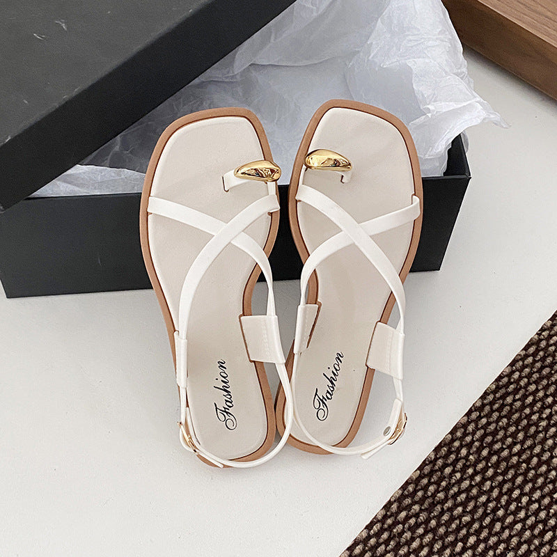 Sandalias Planas con Anillo de Dedo para Mujer