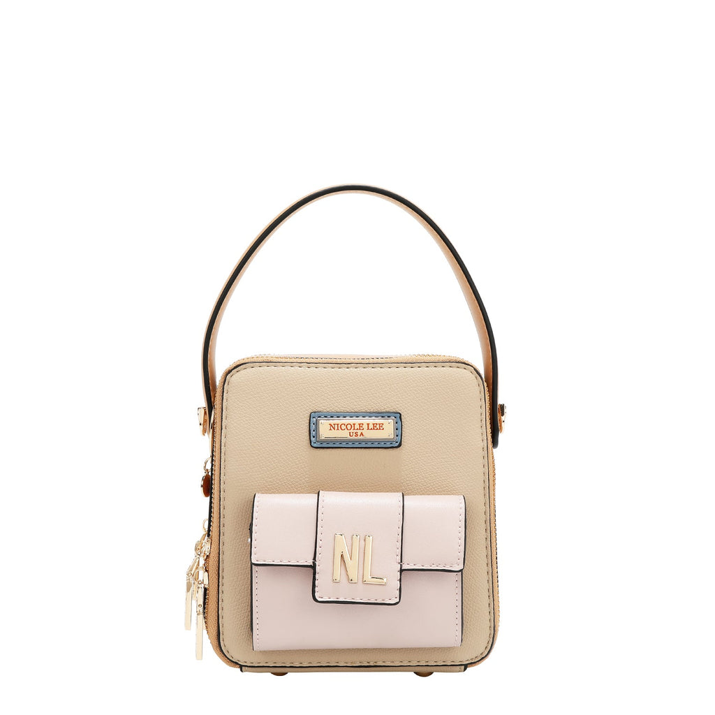 BANDOLERA CON BOLSILLO Y BLOQUES DE COLOR (TAUPE)-1